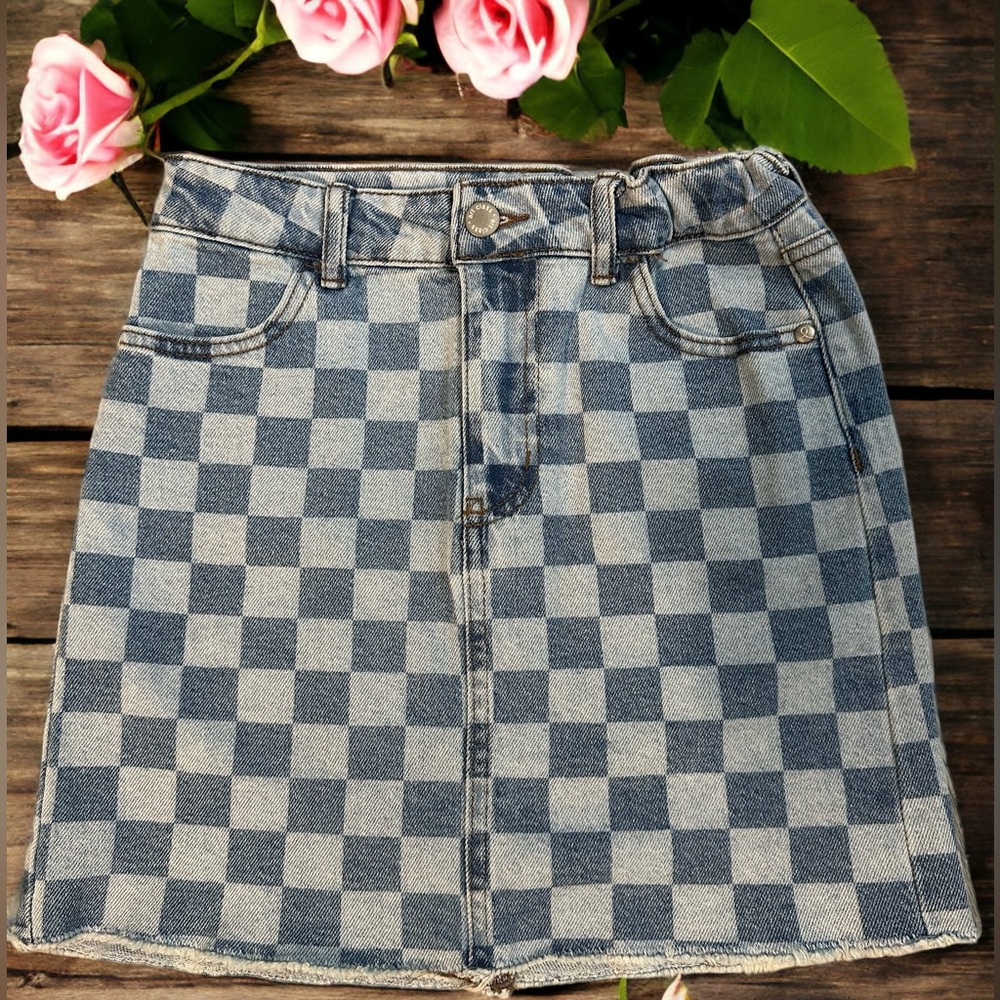 Art Class Denim Checkered Skirt